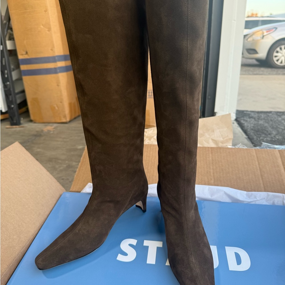 STAUD Women's Dark Brown Over the Knee Boots